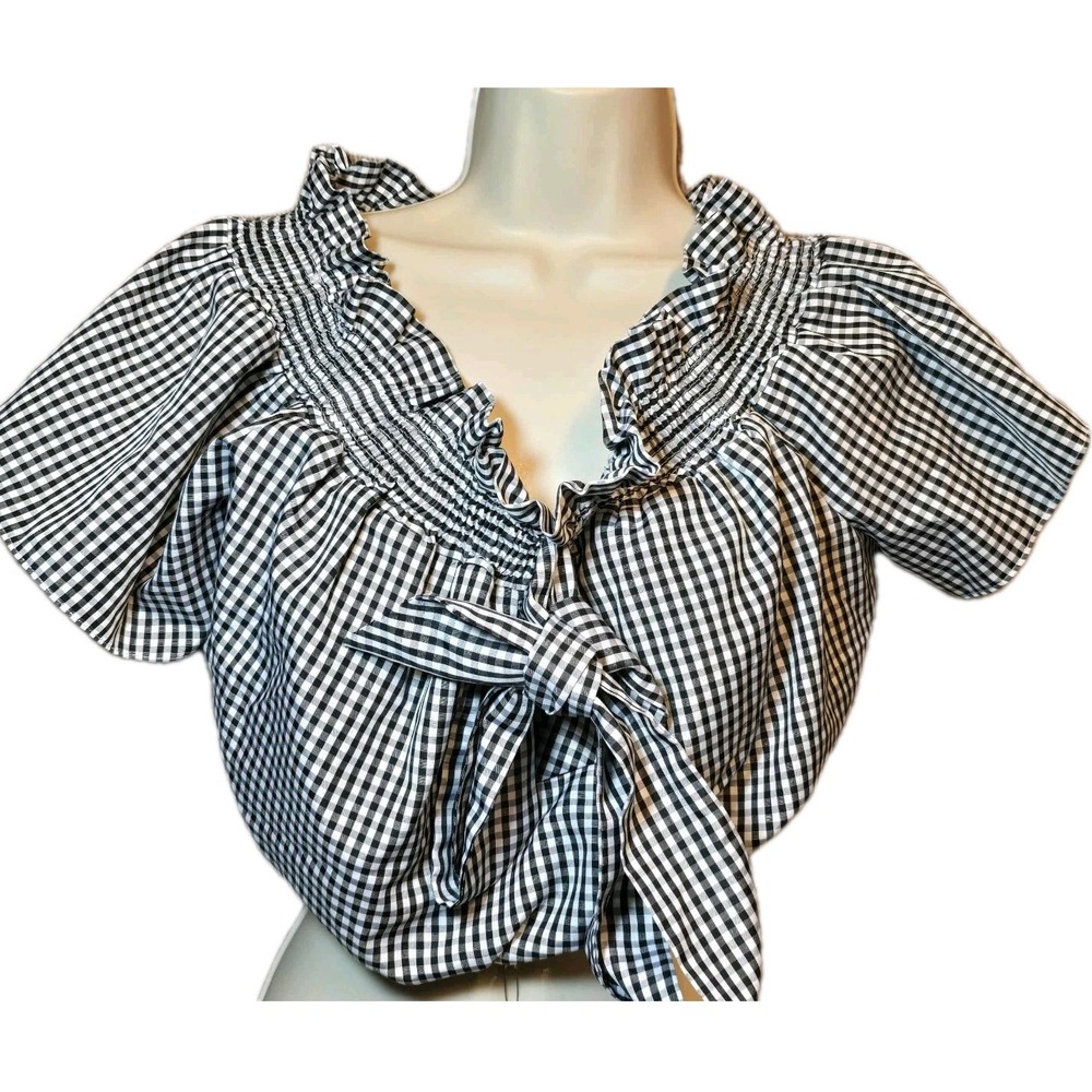 🖤🤍 Molly Green Women's Gingham Crop Top Sz M – Off-the-Shoulder Black & White